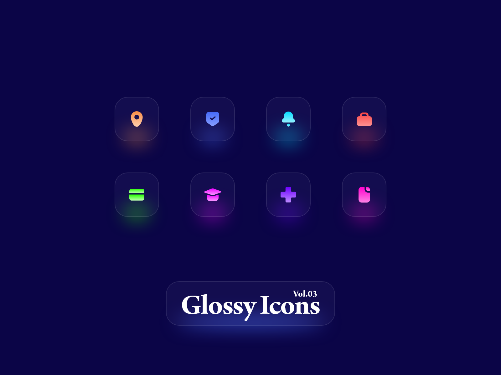 玻璃发光图标UI素材下载 – Glossy Icons XD素材
