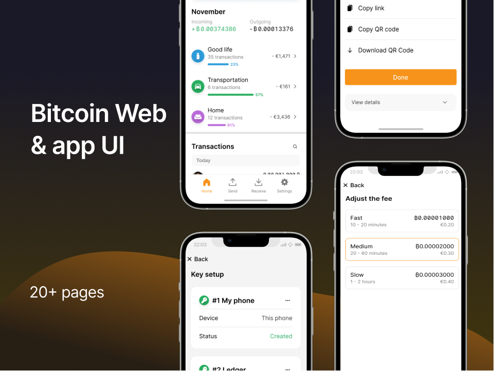比特币app & web UI设计素材下载 – 金融网页模板 Figma