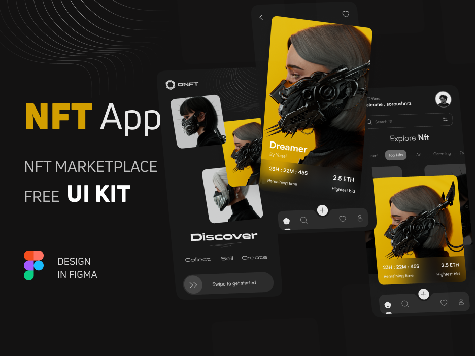 深色NFT数字藏品交易app UI .fig素材下载