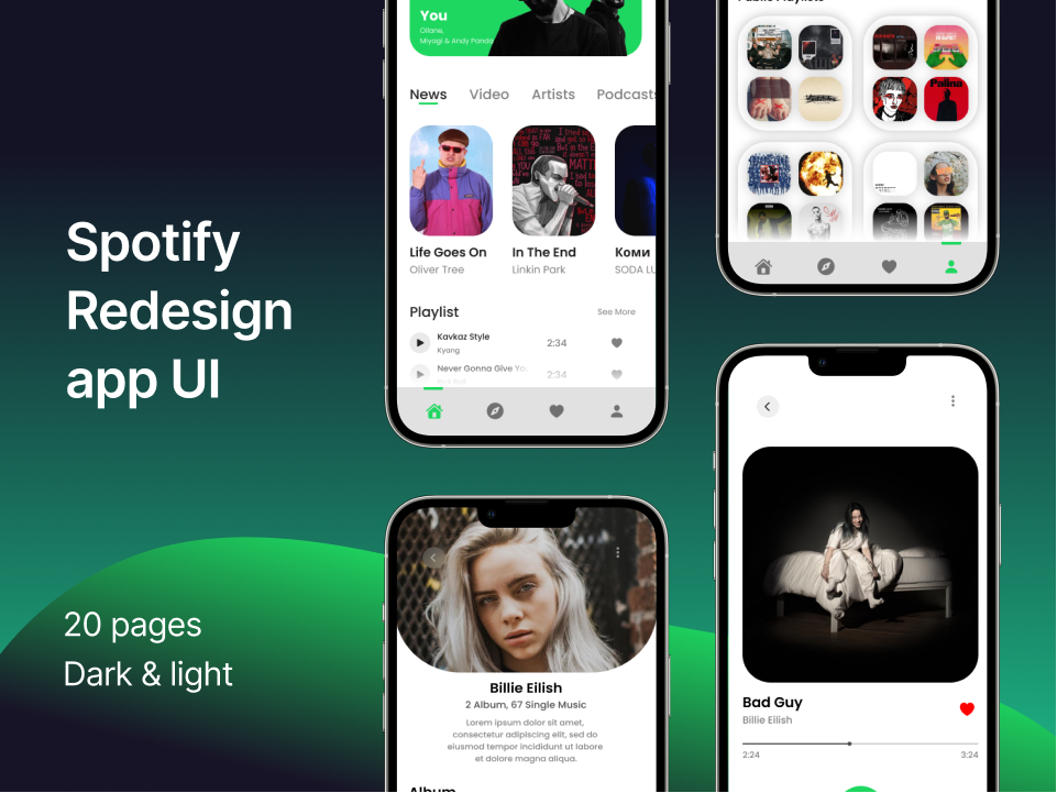 Spotify App Redesign – 明暗2个风格UI .fig素材下载