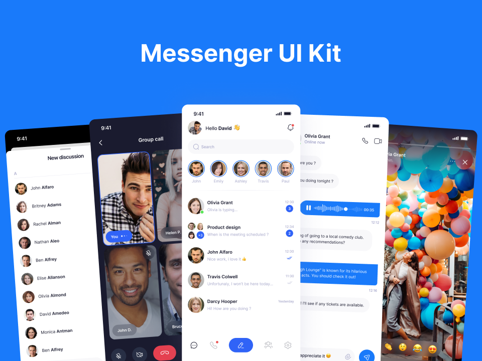 Messenger App UI设计素材下载 – 社交短视频聊天界面源文件