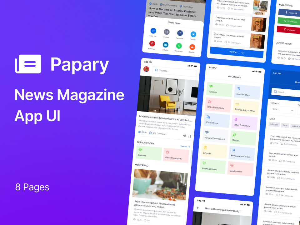 UI素材下载：news、blog、app、figma、login、register、UI8素材