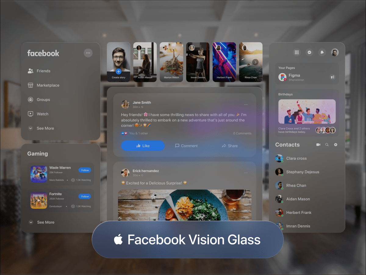 Facebook spatial design UI素材下载-Figma网页模板-Glassmorphism