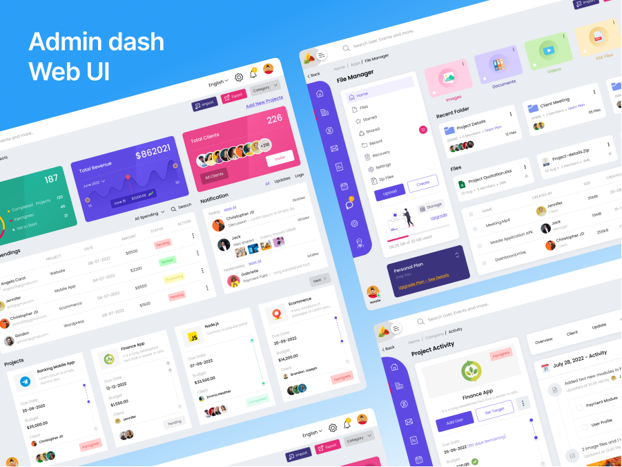 管理员后台Dashboard UI设计素材下载 – Figma/Sketch/XD UI8