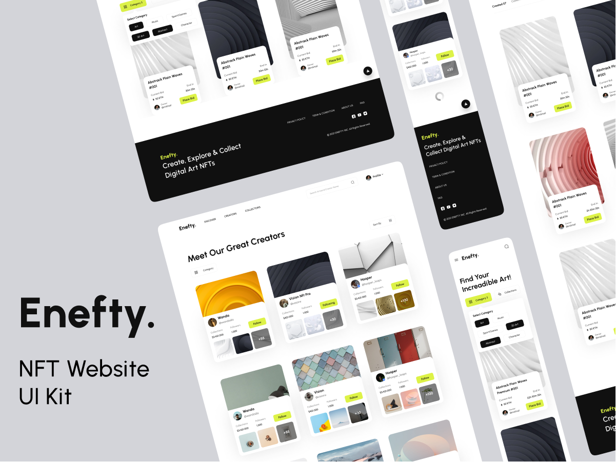 Enefty – NFT数字藏品交易平台桌面版UI设计素材下载
