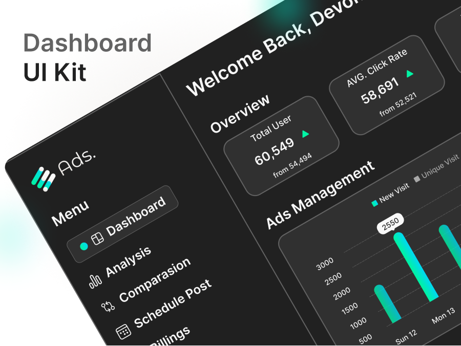 深色广告数据分析Dashboard UI设计素材 fig下载