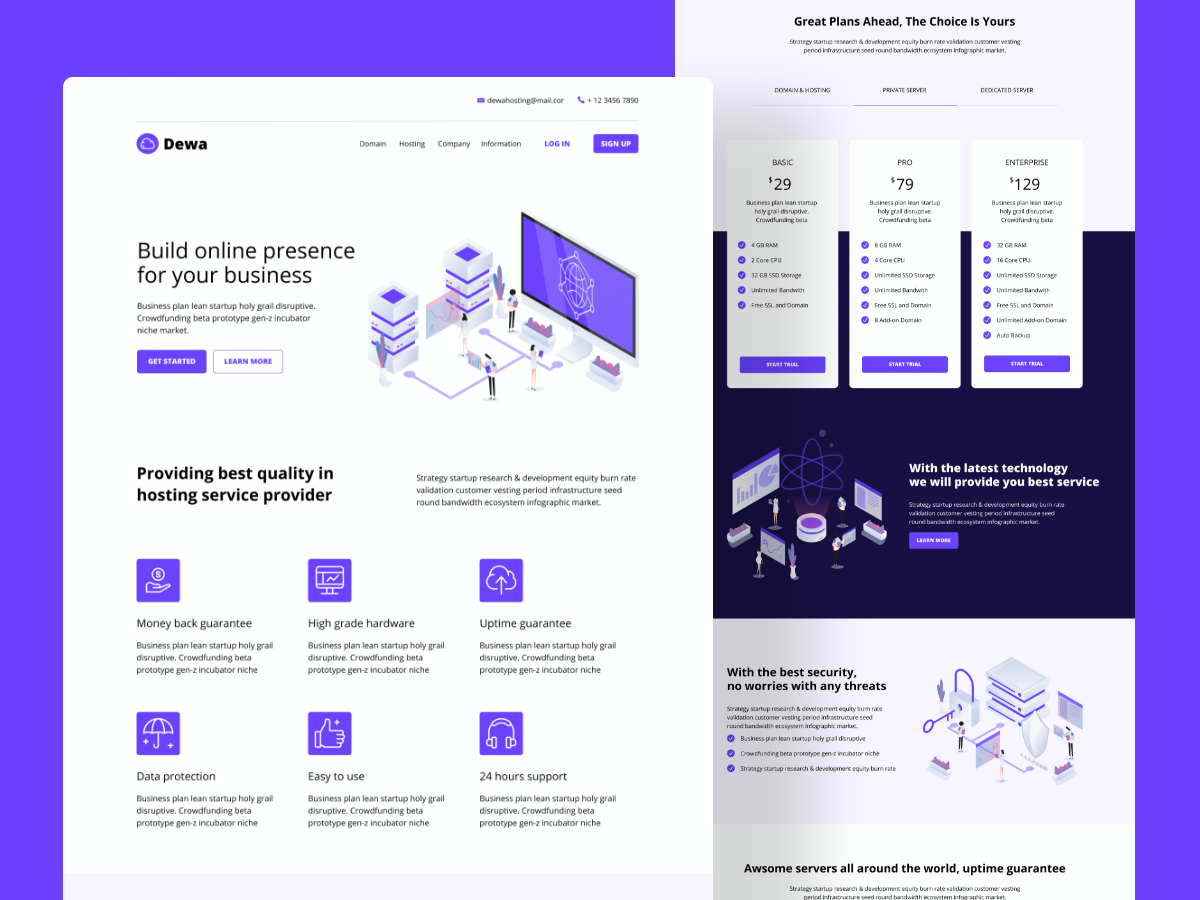 Dewa 主机服务网站首页设计模板 Figma 素材下载